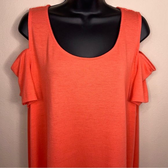 0x Terra And Sky Coral Orange Cold Shoulder Top Short Sleeve Stretch Lightweight - Picture 6 of 11